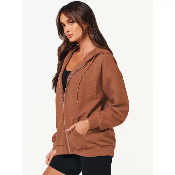 imageANRABESS Womens Oversized Zip Up Hoodies Long Sleeve Fall Casual Sweatshirts Jacket Trendy Y2k Hoodie with PocketRust