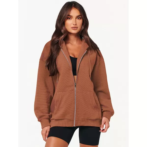 imageANRABESS Womens Oversized Zip Up Hoodies Long Sleeve Fall Casual Sweatshirts Jacket Trendy Y2k Hoodie with PocketRust