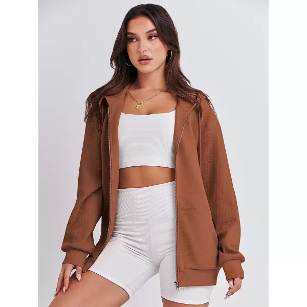 imageANRABESS Womens Oversized Zip Up Hoodies Long Sleeve Fall Casual Sweatshirts Jacket Trendy Y2k Hoodie with PocketRust