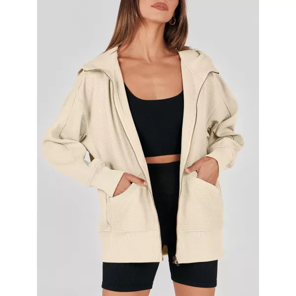 imageANRABESS Womens Oversized Zip Up Hoodies Long Sleeve Waffle Knit Casual Jackets Outerwear 2023 Fall Fashion Trendy ClothesApricot