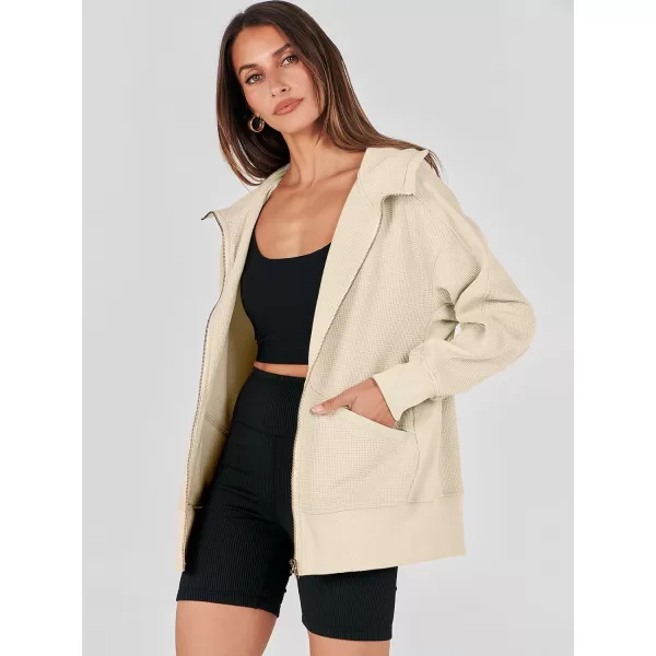 imageANRABESS Womens Oversized Zip Up Hoodies Long Sleeve Waffle Knit Casual Jackets Outerwear 2023 Fall Fashion Trendy ClothesApricot