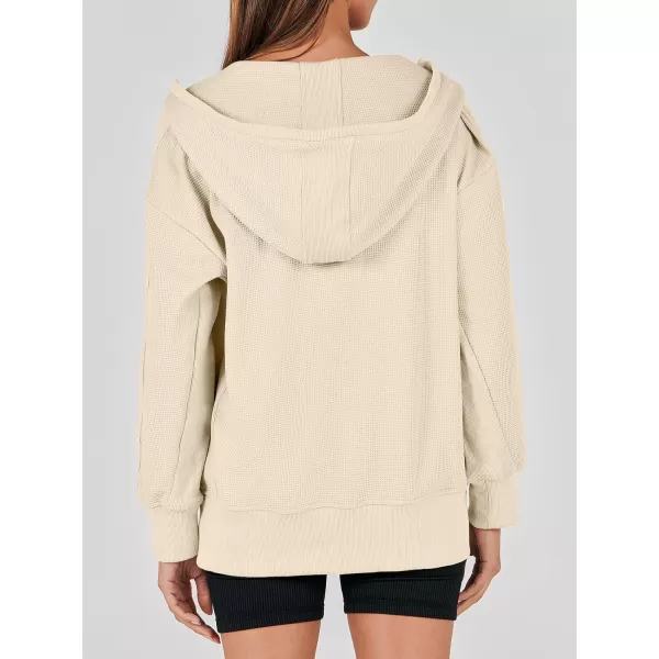 imageANRABESS Womens Oversized Zip Up Hoodies Long Sleeve Waffle Knit Casual Jackets Outerwear 2023 Fall Fashion Trendy ClothesApricot