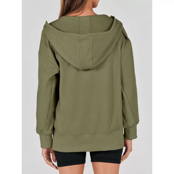 imageANRABESS Womens Oversized Zip Up Hoodies Long Sleeve Waffle Knit Casual Jackets Outerwear 2023 Fall Fashion Trendy ClothesArmy Green