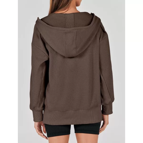 imageANRABESS Womens Oversized Zip Up Hoodies Long Sleeve Waffle Knit Casual Jackets Outerwear 2023 Fall Fashion Trendy ClothesBrown