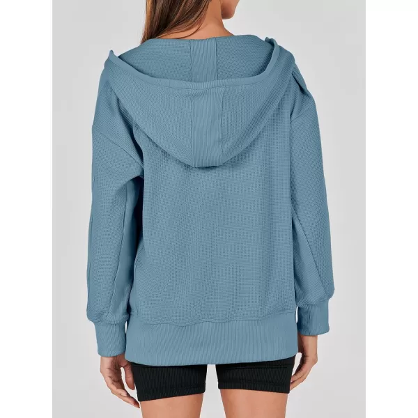 imageANRABESS Womens Oversized Zip Up Hoodies Long Sleeve Waffle Knit Casual Jackets Outerwear 2023 Fall Fashion Trendy ClothesDusty Blue
