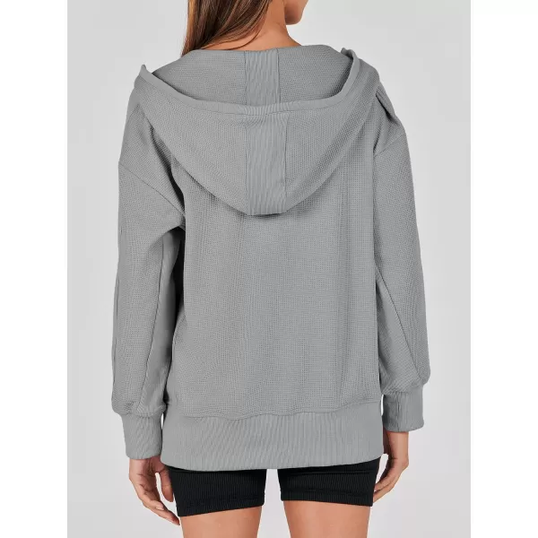 imageANRABESS Womens Oversized Zip Up Hoodies Long Sleeve Waffle Knit Casual Jackets Outerwear 2023 Fall Fashion Trendy ClothesGrey