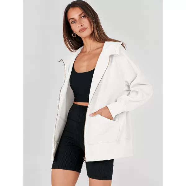 imageANRABESS Womens Oversized Zip Up Hoodies Long Sleeve Waffle Knit Casual Jackets Outerwear 2023 Fall Fashion Trendy ClothesWhite