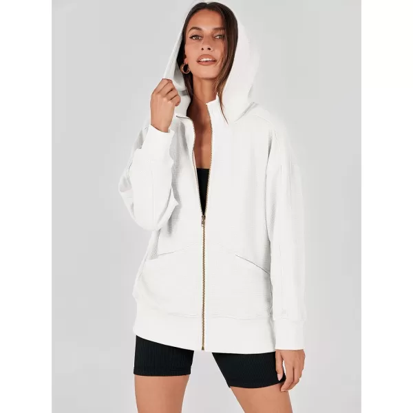 imageANRABESS Womens Oversized Zip Up Hoodies Long Sleeve Waffle Knit Casual Jackets Outerwear 2023 Fall Fashion Trendy ClothesWhite