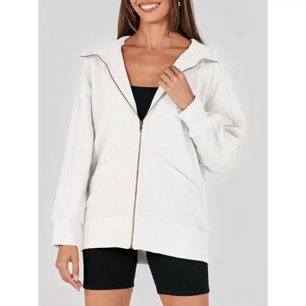 imageANRABESS Womens Oversized Zip Up Hoodies Long Sleeve Waffle Knit Casual Jackets Outerwear 2023 Fall Fashion Trendy ClothesWhite