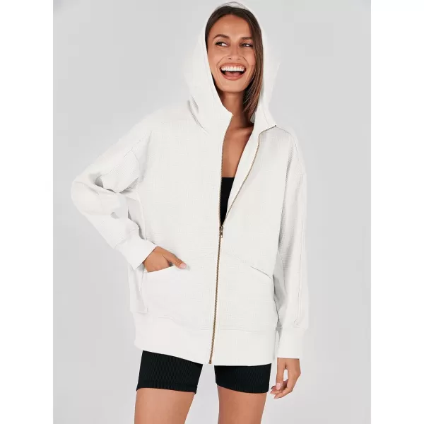 imageANRABESS Womens Oversized Zip Up Hoodies Long Sleeve Waffle Knit Casual Jackets Outerwear 2023 Fall Fashion Trendy ClothesWhite