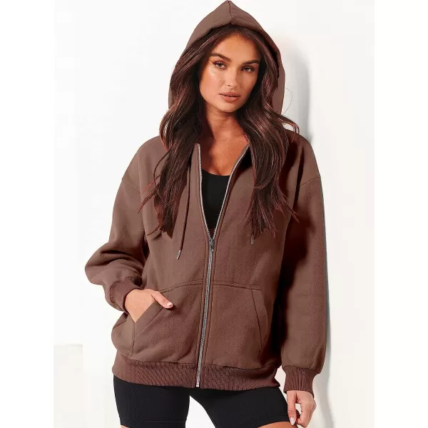 imageANRABESS Womens Oversized Zip Up Hoodies Sweatshirts Y2K Clothes Teen Girl Fall Casual Drawstring Jackets with PocketsDeep Brown