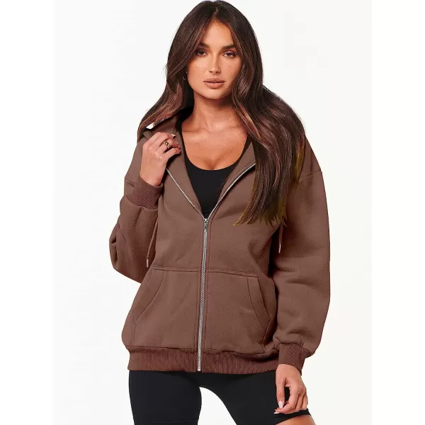 imageANRABESS Womens Oversized Zip Up Hoodies Sweatshirts Y2K Clothes Teen Girl Fall Casual Drawstring Jackets with PocketsDeep Brown