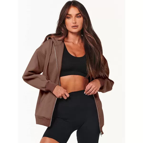 imageANRABESS Womens Oversized Zip Up Hoodies Sweatshirts Y2K Clothes Teen Girl Fall Casual Drawstring Jackets with PocketsDeep Brown
