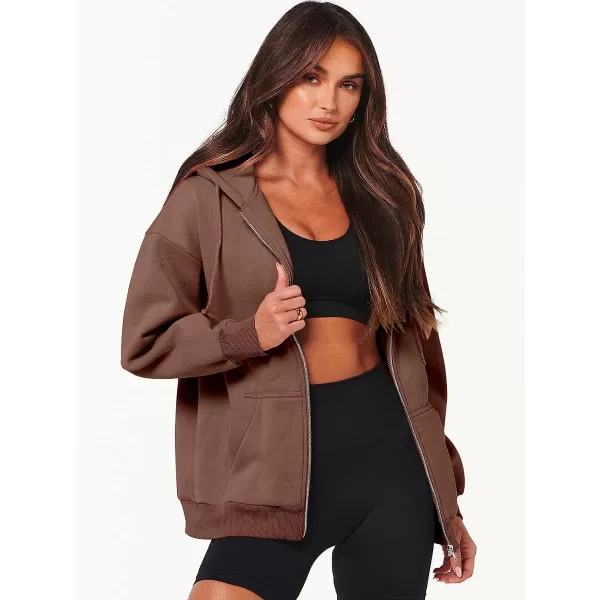 imageANRABESS Womens Oversized Zip Up Hoodies Sweatshirts Y2K Clothes Teen Girl Fall Casual Drawstring Jackets with PocketsDeep Brown