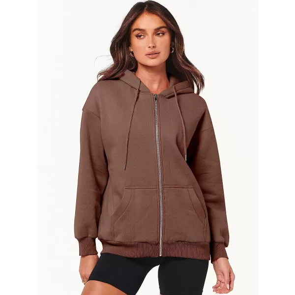 imageANRABESS Womens Oversized Zip Up Hoodies Sweatshirts Y2K Clothes Teen Girl Fall Casual Drawstring Jackets with PocketsDeep Brown