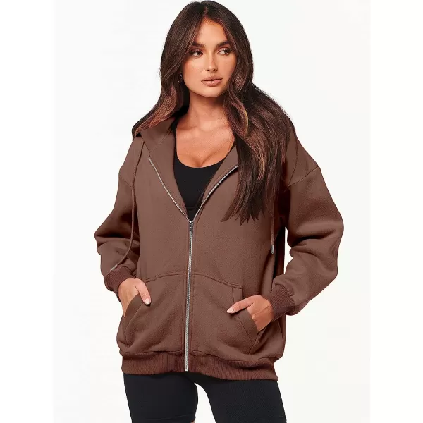 imageANRABESS Womens Oversized Zip Up Hoodies Sweatshirts Y2K Clothes Teen Girl Fall Casual Drawstring Jackets with PocketsDeep Brown