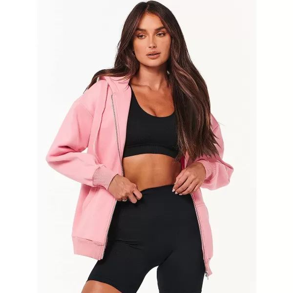 imageANRABESS Womens Oversized Zip Up Hoodies Sweatshirts Y2K Clothes Teen Girl Fall Casual Drawstring Jackets with PocketsPink