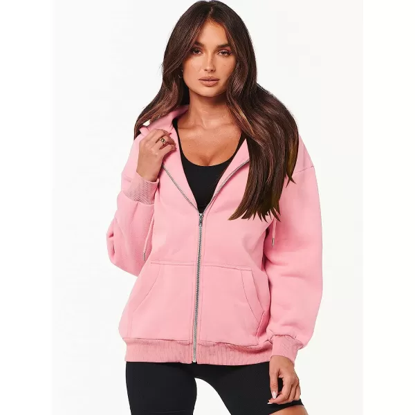 imageANRABESS Womens Oversized Zip Up Hoodies Sweatshirts Y2K Clothes Teen Girl Fall Casual Drawstring Jackets with PocketsPink