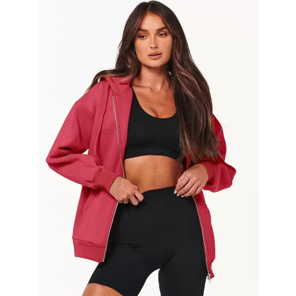 imageANRABESS Womens Oversized Zip Up Hoodies Sweatshirts Y2K Clothes Teen Girl Fall Casual Drawstring Jackets with PocketsRed