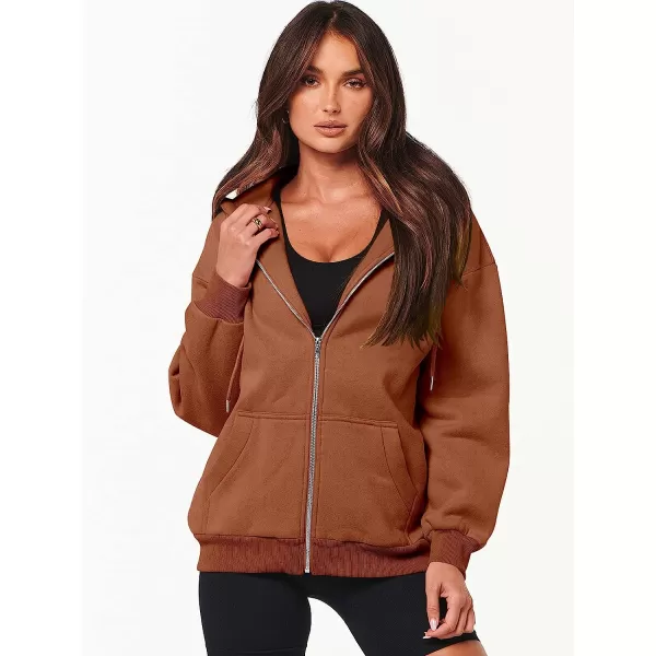 imageANRABESS Womens Oversized Zip Up Hoodies Sweatshirts Y2K Clothes Teen Girl Fall Casual Drawstring Jackets with PocketsRust