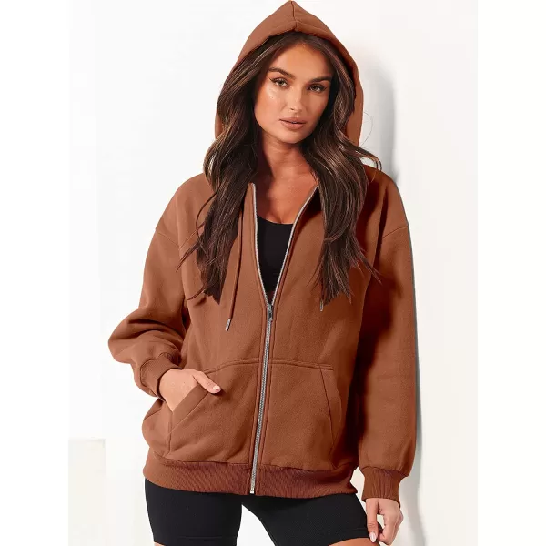imageANRABESS Womens Oversized Zip Up Hoodies Sweatshirts Y2K Clothes Teen Girl Fall Casual Drawstring Jackets with PocketsRust