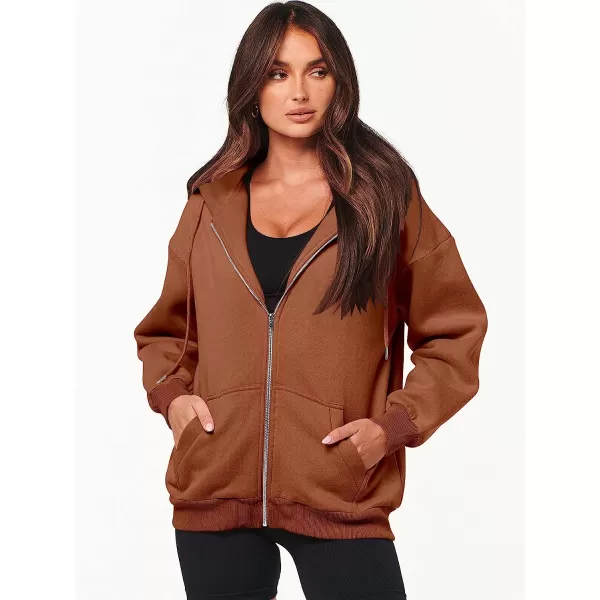 imageANRABESS Womens Oversized Zip Up Hoodies Sweatshirts Y2K Clothes Teen Girl Fall Casual Drawstring Jackets with PocketsRust