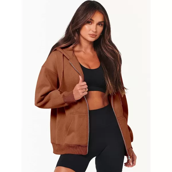 imageANRABESS Womens Oversized Zip Up Hoodies Sweatshirts Y2K Clothes Teen Girl Fall Casual Drawstring Jackets with PocketsRust