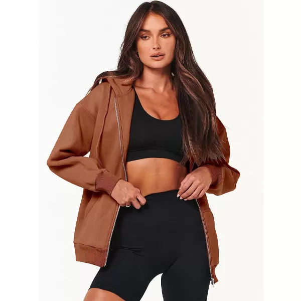 imageANRABESS Womens Oversized Zip Up Hoodies Sweatshirts Y2K Clothes Teen Girl Fall Casual Drawstring Jackets with PocketsRust