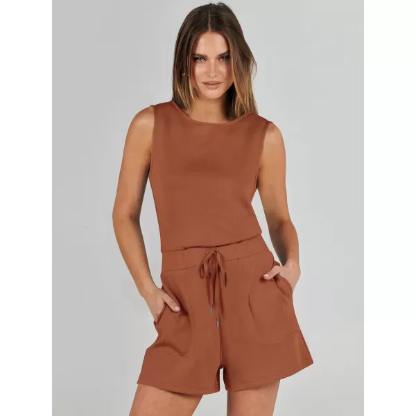 imageANRABESS Womens Rompers 2024 Casual Summer Sleeveless Adjustable Waist Shorts Jumpsuits With Pockets Fashion OutfitsRust