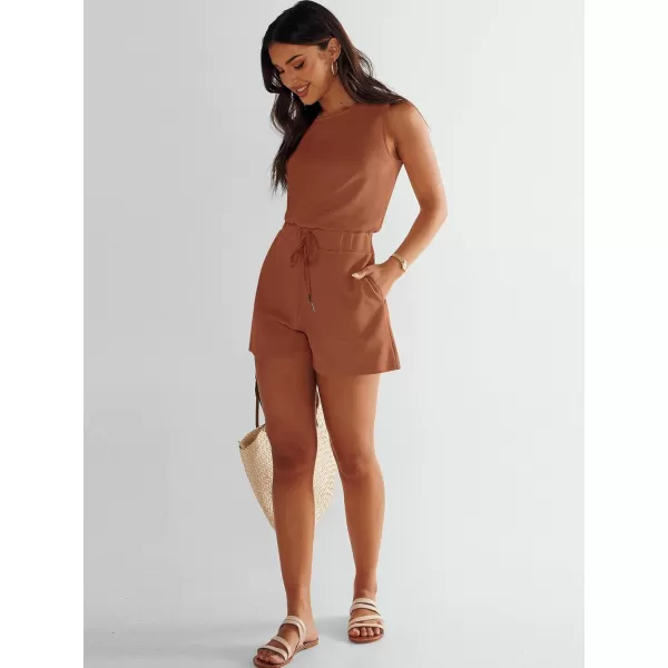 imageANRABESS Womens Rompers 2024 Casual Summer Sleeveless Adjustable Waist Shorts Jumpsuits With Pockets Fashion OutfitsRust