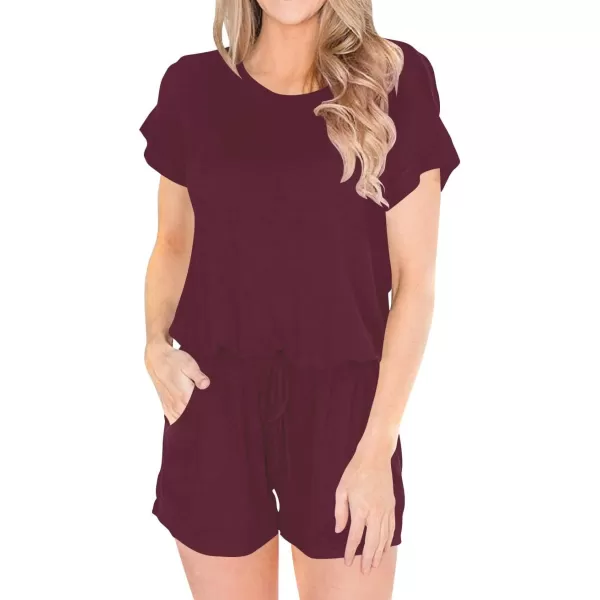 imageANRABESS Womens Rompers 2024 Summer Crewneck Casual Short Sleeve One Piece Jumpsuit Fashion Outfits Clothes with Pocket01 Maroon