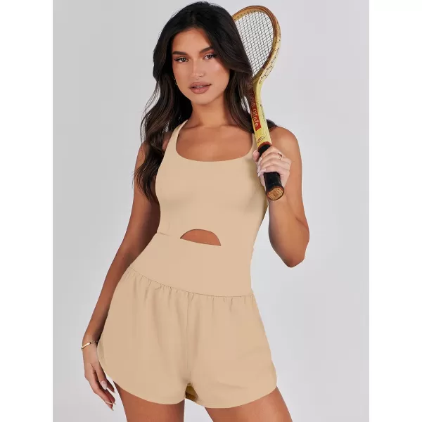 imageANRABESS Womens Running Onesie Workout Rompers Summer One Piece Outfits Exercise Jumpsuits Gym Yoga ClothesApricot