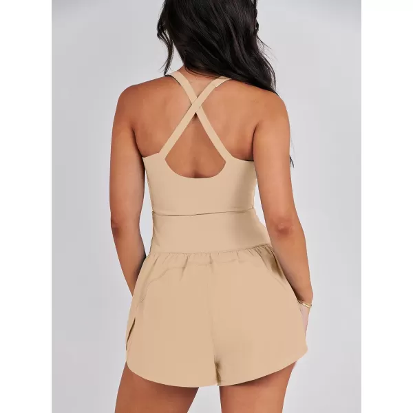imageANRABESS Womens Running Onesie Workout Rompers Summer One Piece Outfits Exercise Jumpsuits Gym Yoga ClothesApricot
