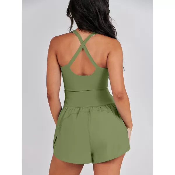 imageANRABESS Womens Running Onesie Workout Rompers Summer One Piece Outfits Exercise Jumpsuits Gym Yoga ClothesArmy Green