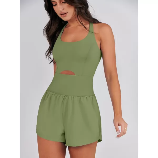 imageANRABESS Womens Running Onesie Workout Rompers Summer One Piece Outfits Exercise Jumpsuits Gym Yoga ClothesArmy Green