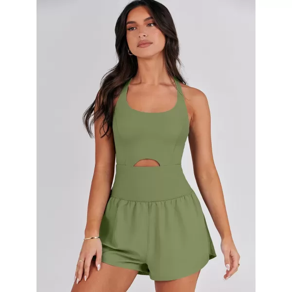 imageANRABESS Womens Running Onesie Workout Rompers Summer One Piece Outfits Exercise Jumpsuits Gym Yoga ClothesArmy Green
