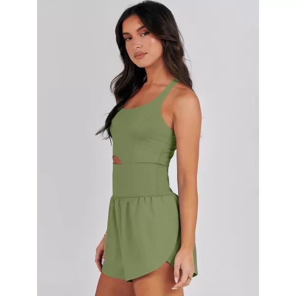imageANRABESS Womens Running Onesie Workout Rompers Summer One Piece Outfits Exercise Jumpsuits Gym Yoga ClothesArmy Green
