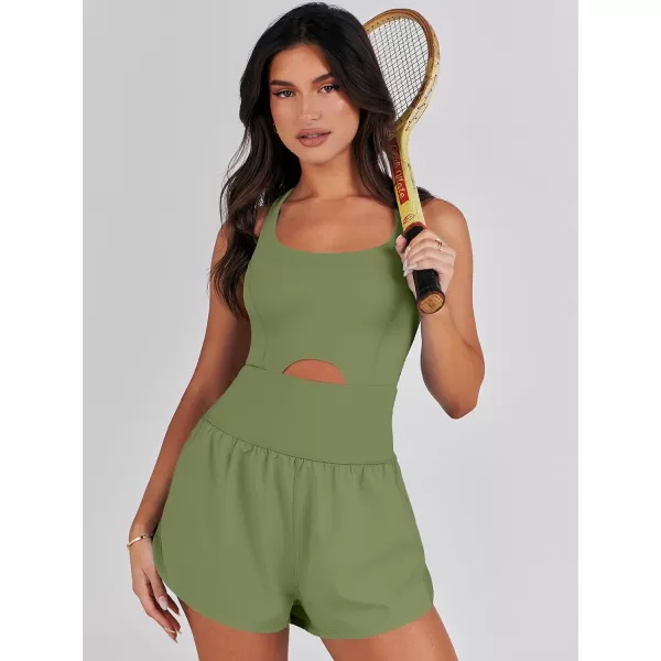 imageANRABESS Womens Running Onesie Workout Rompers Summer One Piece Outfits Exercise Jumpsuits Gym Yoga ClothesArmy Green