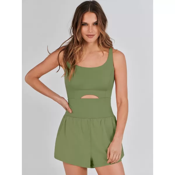 imageANRABESS Womens Running Onesie Workout Rompers Summer One Piece Outfits Exercise Jumpsuits Gym Yoga ClothesArmy Green