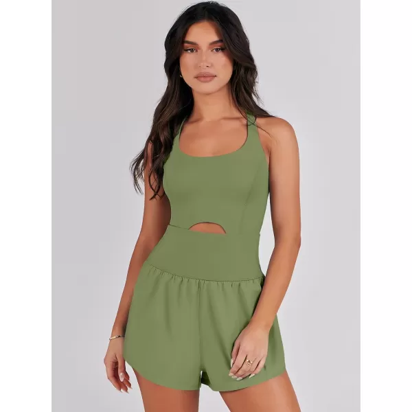 imageANRABESS Womens Running Onesie Workout Rompers Summer One Piece Outfits Exercise Jumpsuits Gym Yoga ClothesArmy Green