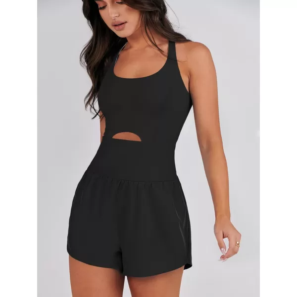 imageANRABESS Womens Running Onesie Workout Rompers Summer One Piece Outfits Exercise Jumpsuits Gym Yoga ClothesBlack