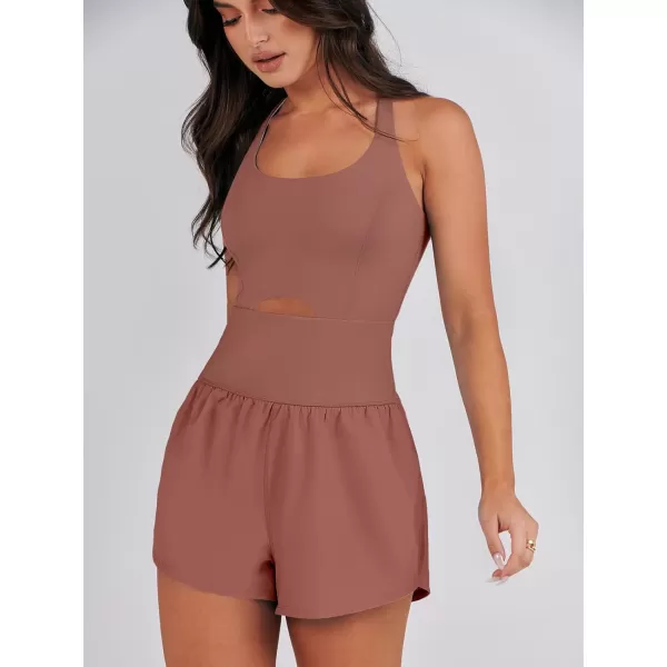 imageANRABESS Womens Running Onesie Workout Rompers Summer One Piece Outfits Exercise Jumpsuits Gym Yoga ClothesBrick Red
