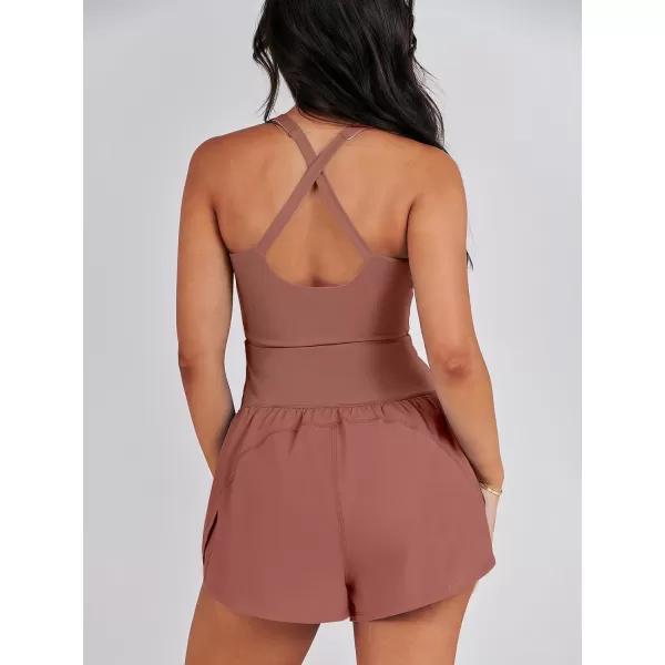 imageANRABESS Womens Running Onesie Workout Rompers Summer One Piece Outfits Exercise Jumpsuits Gym Yoga ClothesBrick Red
