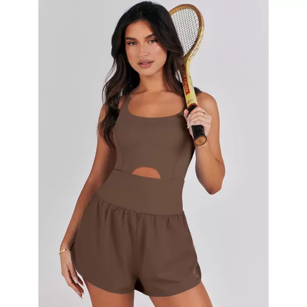 imageANRABESS Womens Running Onesie Workout Rompers Summer One Piece Outfits Exercise Jumpsuits Gym Yoga ClothesCoffee