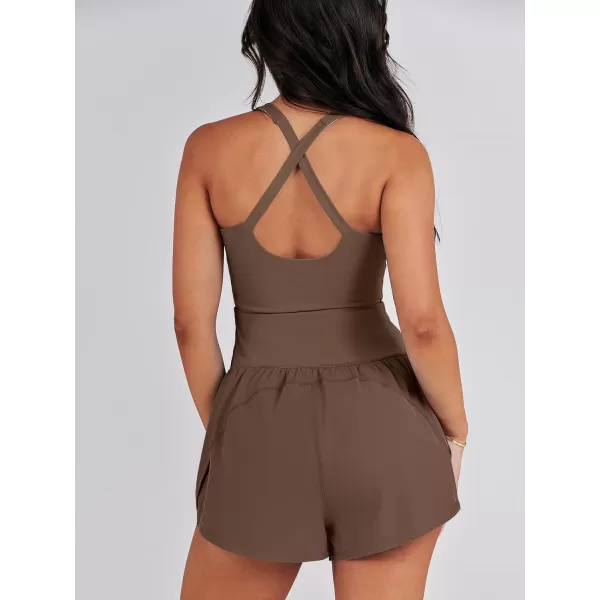 imageANRABESS Womens Running Onesie Workout Rompers Summer One Piece Outfits Exercise Jumpsuits Gym Yoga ClothesCoffee