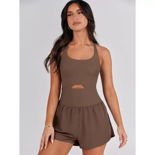 imageANRABESS Womens Running Onesie Workout Rompers Summer One Piece Outfits Exercise Jumpsuits Gym Yoga ClothesCoffee