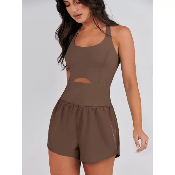 imageANRABESS Womens Running Onesie Workout Rompers Summer One Piece Outfits Exercise Jumpsuits Gym Yoga ClothesCoffee