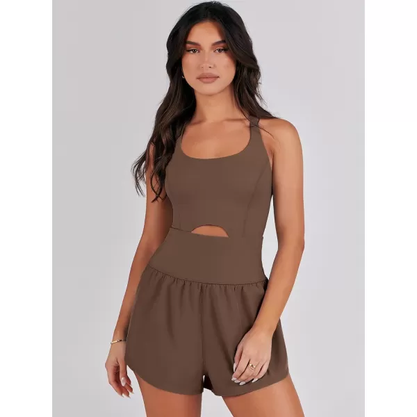 imageANRABESS Womens Running Onesie Workout Rompers Summer One Piece Outfits Exercise Jumpsuits Gym Yoga ClothesCoffee