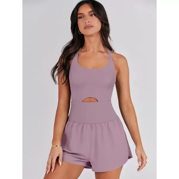 imageANRABESS Womens Running Onesie Workout Rompers Summer One Piece Outfits Exercise Jumpsuits Gym Yoga ClothesGrey Purple