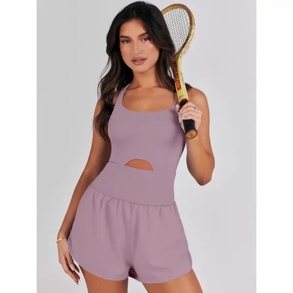 imageANRABESS Womens Running Onesie Workout Rompers Summer One Piece Outfits Exercise Jumpsuits Gym Yoga ClothesGrey Purple